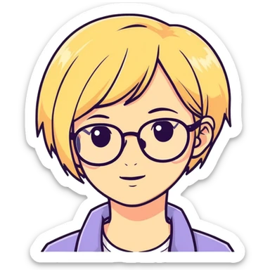 Blonde girl with short hair and glasses sticker
