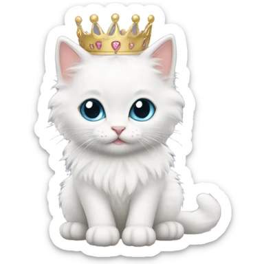 fluffy white kitten with tiara  sticker