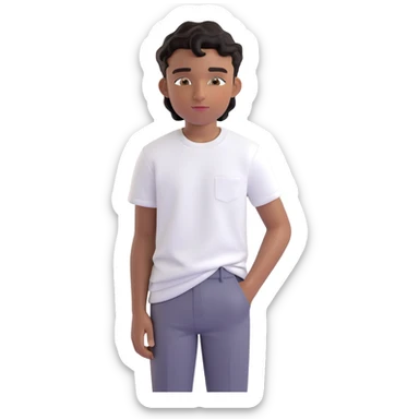 portrait emoji of a sixteen-year-old with brown skin, wavy black hair in a taper fade hairstyle, handsome face, wearing a white t-shirt sticker