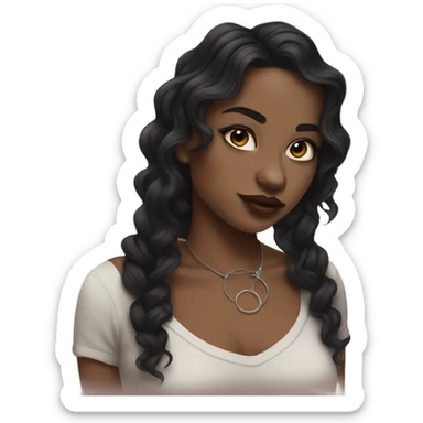 girl with a black wavy hair with a septum piercing and a hoop nose ring sticker