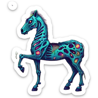 Neon Zombie Pegasus unicorn skeleton psychedelic flowers floral groovy art neon rave raving sticker