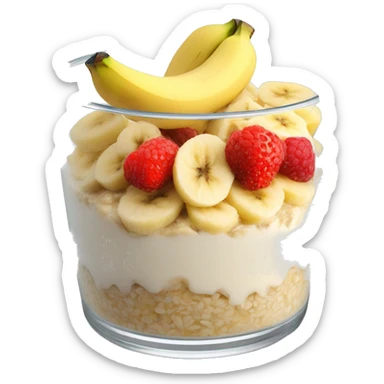 overnight oats with stawbs and bananas on top sticker