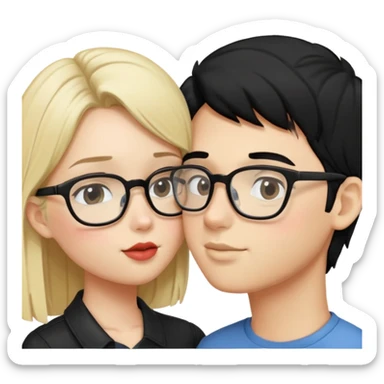 A blonde girl kissing a boy with glasses and black hair sticker