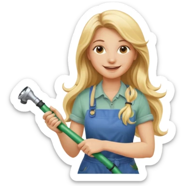 blonde lon hair female gardener hose sticker