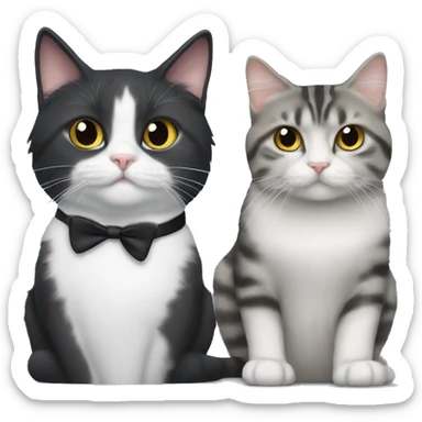 longhair tuxedo cat sitting next to a shorthair grey tabby cat sticker