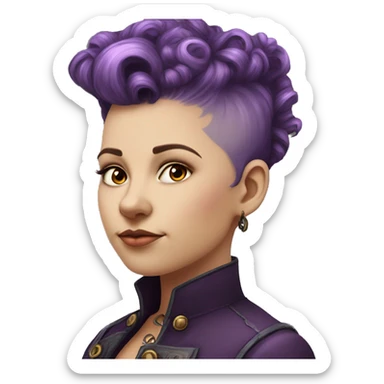 steampunk profile short mohawk purple Victorian wavy  on Caucasian girl with small nose round fat face sticker