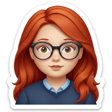 girl with chubby cheeks, long red hair, and glasses sticker