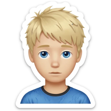 A blonde boy with blue eyes and a messy textured fringe hairstyle with no side part sticker