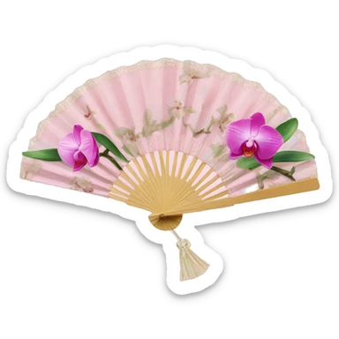 Pink venus hand fan with orchids sticker