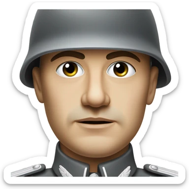 serious german soldier the middle of the XX century photorealistic gray uniform detailed face with wrinkles, closed mouth, small eyes  sticker