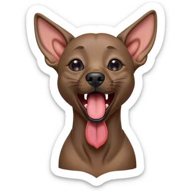 Cinematic Cute Yawning Xoloitzcuintle dog Portrait Emoji, Head tilted slightly with a dramatic, wide-open yawn, showcasing smooth, hairless ebony skin with gently relaxed wrinkles and floppy ears slightly drooping, round dark eyes barely open in drowsy contentment, Simplified yet irresistibly adorable features, highly detailed, glowing with a soft, cozy glow, high shine, relaxed yet expressive, stylized with a touch of whimsy, bright and endearing, soft glowing outline, capturing the essence of a sleepy yet affectionate guardian, so drowsy it feels like it could stretch out of the screen and curl up for a nap! sticker