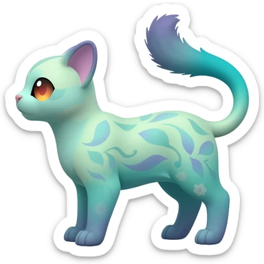 Pastel Mint-Aqua Soft-Iridescent Gentle Floral-Patterned Feline Sylveon-Liepard-hybrid-creature (full body) sticker