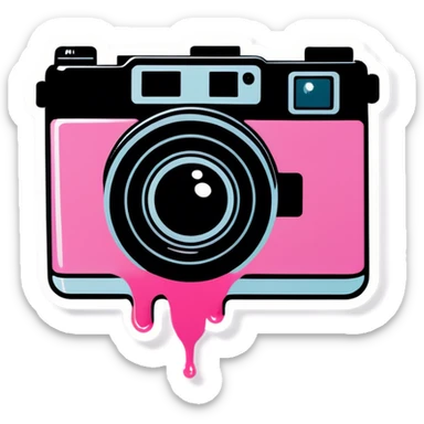 Light pink liquid dripping over a camera sticker