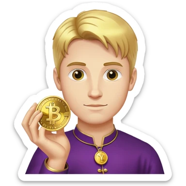 Artur the Prince holding a YUSRA cryptocurrency coin sticker