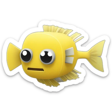 cube yellow fugu fish with two fins and tail in minecraft style full size sticker