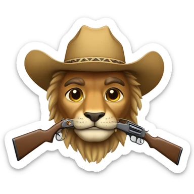 león con sombrero de vaquero y rifle sticker