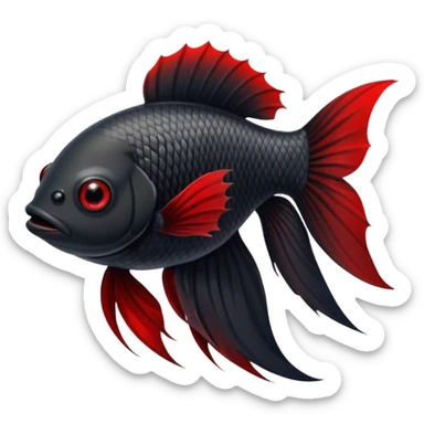 Fully Black with tiny red lines betta fish short fins black and white eyes sticker