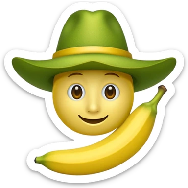 crea un emoji de un platano verde con sombrero.  sticker