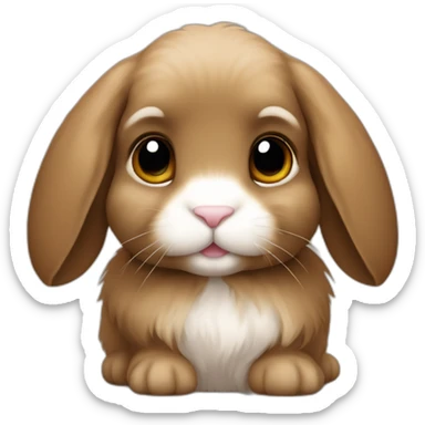 holland lop rabbit with floppy ears in apple iOS emoji style in brown fur all over with no other colour in their fur sticker