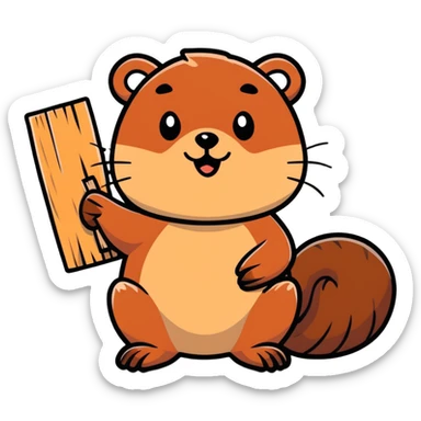 happy beaver with wood sticker
