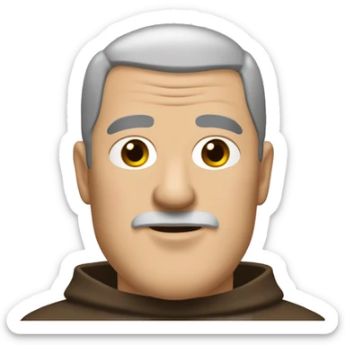 A middle-aged white male friar, sporting a grizzled look, with buzz-cut black hair and a pronounced square jaw. sticker