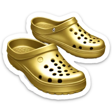Realistic metallic gold and colorful pair of crocs shoes isolated.  sticker