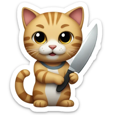 cute cat holding a knife sticker