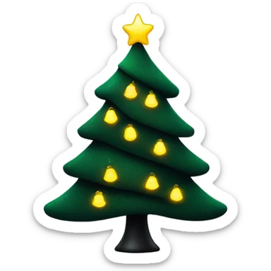 A dark green Christmas tree with black decorations and yellow lights sticker