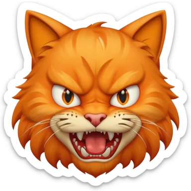 angry cat with fangs, front face  sticker