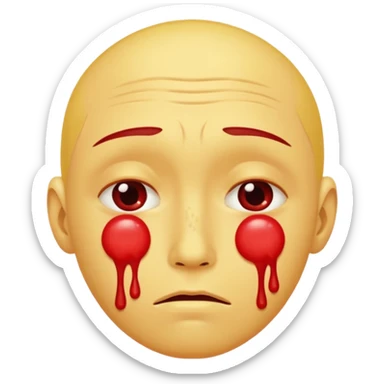 A circular yellow face with many herpes sores that are close together and red  sticker