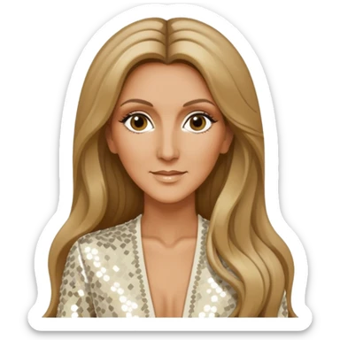 Celine Dion with long dark blonde hair, ivory sequin outfit sticker