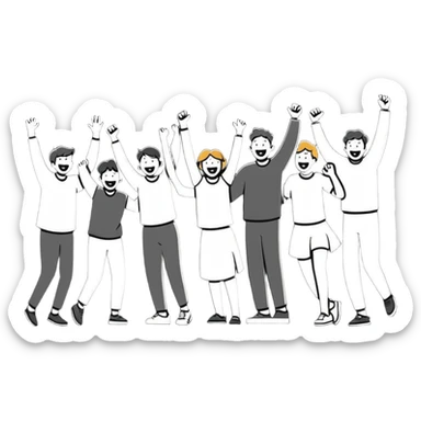 group of excited people celebrating together sticker