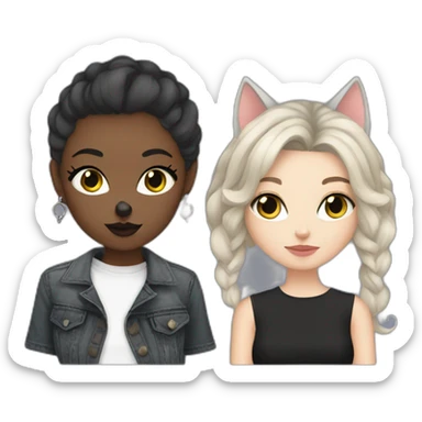 White Girl with tattoos and nose ring holding fat gray cat and a black cat sticker