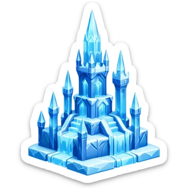 ice palace object icon, crystal ice palace, tall icy towers, transparent blue ice walls, sparkling details, soft glow, 3D cartoon, mobile game icon style, centered, clean background, soft shadow, no text, no watermark



 sticker