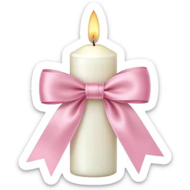 white candle with pink pastel ribbon sticker
