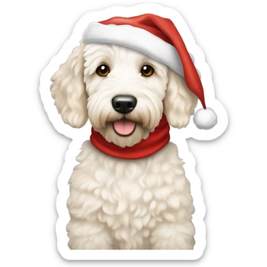 White and beige goldendoodle with Santa hat sticker