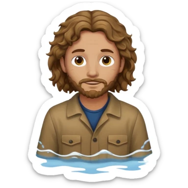 John the Baptist with wavy hair, wearing simple plain clothes, in water, emoji style sticker