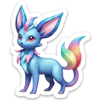 Rainbow crystalic Shiny pastel Nebulae Salandit-Glaceon-Sylveon-Espeon-Vaporeon-Noibat-Fakémon-hybrid-creature (full body)  sticker