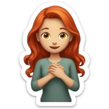 the girl with red hair folded her hands into a heart sticker