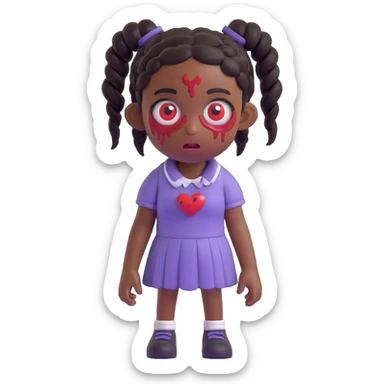 zombie black girl with pigtails, 3D emoji style sticker