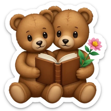 The bears hug + flower + book sticker