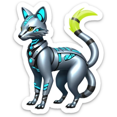 Metallic Alloy-Silver Chrome-Plated Futuristic Neon-Circuit Cyberpunk Genet-Zeraora-Protogen-fusion-creature (full body) sticker