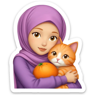 Hijabi girl hugs orange cat sticker