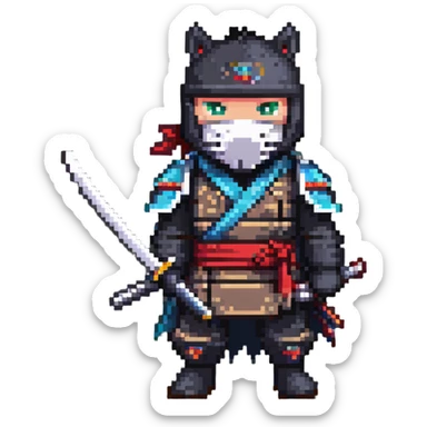 Horse wearing ninja mask and outfit, wielding a katana sticker