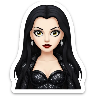 Vampira with long black hair, black sequin outfit sticker
