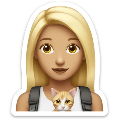 Blonde girl with a calico cat  sticker