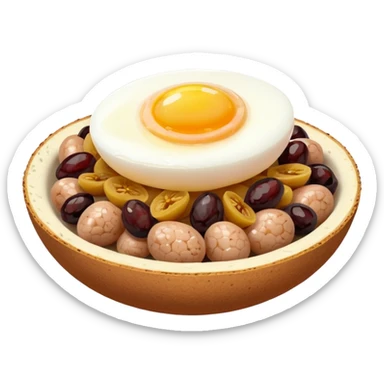 steamed ground pork with raisins, sliced boiled egg sticker