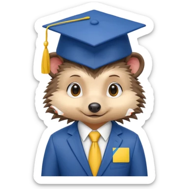 A hedgehog student in a suit in the color of the Ukrainian flag in a square academic cap sticker