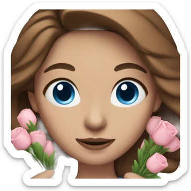 woman with blue eyes brown hair and pink bouquet in the hand sticker