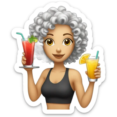 Curly haired white female personal trainer drinking cocktail sticker